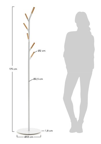 KAVE HOME Bren stumtjener - hvit/naturmetall/tre