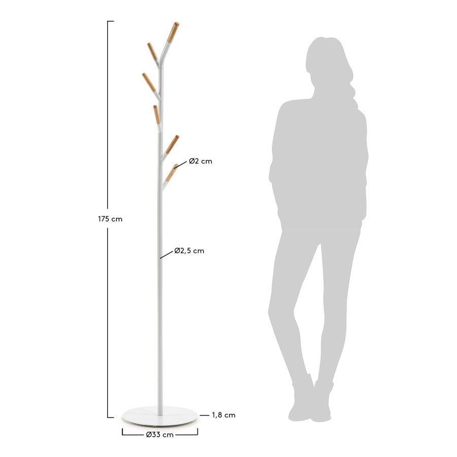 KAVE HOME Bren stumtjener - hvit/naturmetall/tre