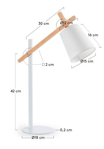 KAVE HOME Jovik bordlampe - hvit metall/bomull og naturlig tre 