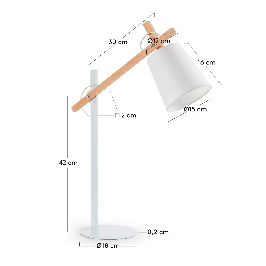 KAVE HOME Jovik bordlampe - hvit metall/bomull og naturlig tre 