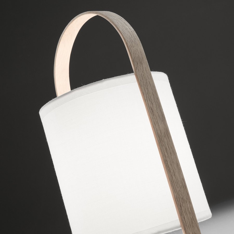 KAVE HOME rund Zayla bordlampe - hvit bomull og stl, naturlig bk