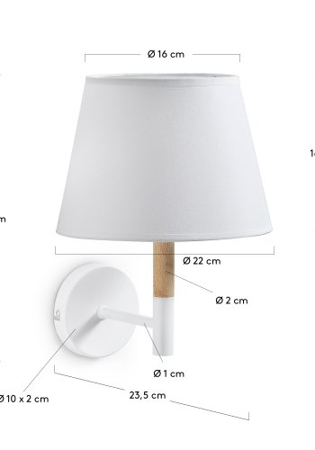 KAVE HOME Orsen vegglampe - hvit bomull/stl og naturlig bketre
