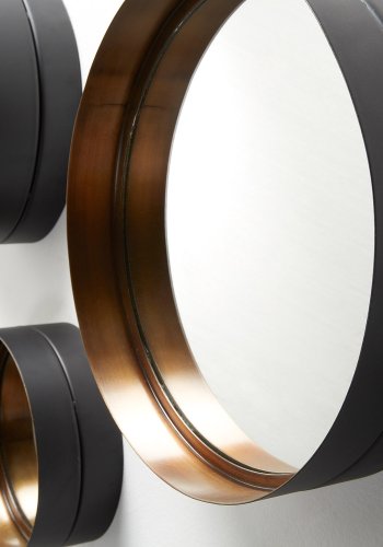 KAVE HOME rundt Wilson veggspeil - speilglass og messingsvart stl (sett med 3)