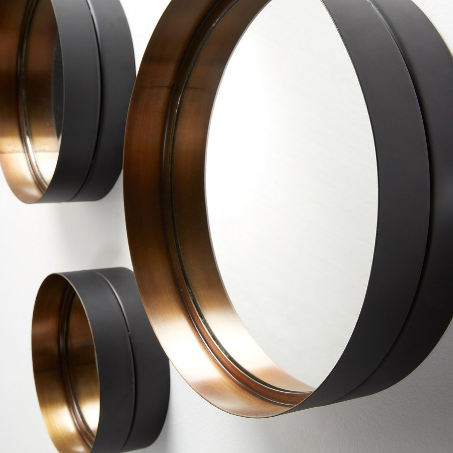 KAVE HOME rundt Wilson veggspeil - speilglass og messingsvart stl (sett med 3)