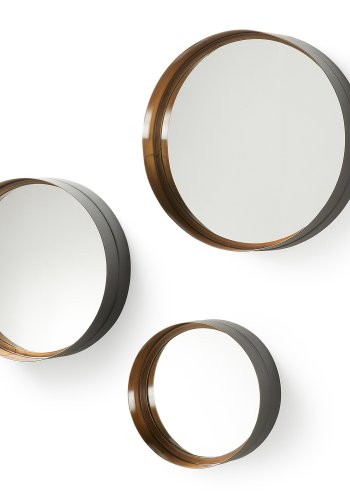 KAVE HOME rundt Wilson veggspeil - speilglass og messingsvart stl (sett med 3)