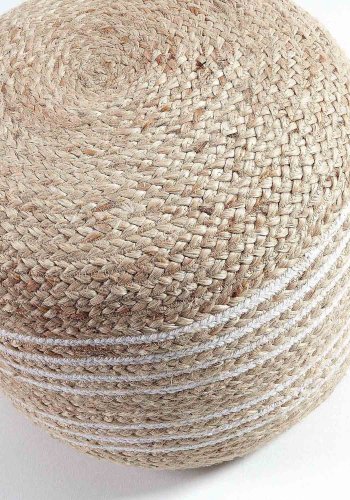 KAVE HOME Samy puff, rund - naturlig jute med hvite detaljer ( 45)