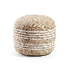 KAVE HOME Samy puf, rund - natur jute m. hvide detaljer ( 45)