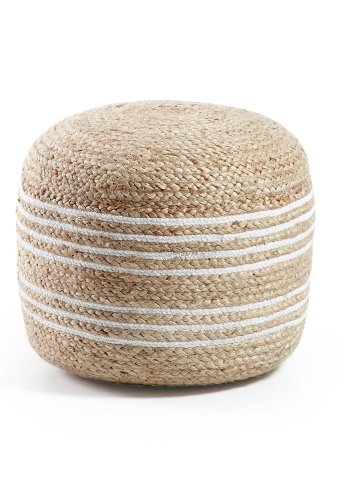 KAVE HOME Samy puff, rund - naturlig jute med hvite detaljer ( 45)