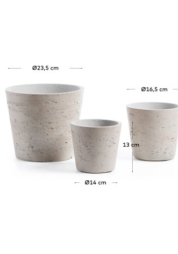 KAVE HOME Lav krukke, rund - gr sement (sett med 3)