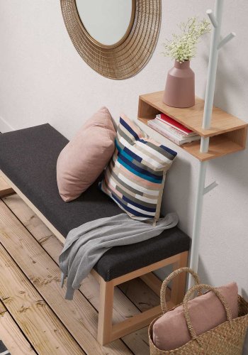 KAVE HOME Belgrad stumtjener - hvit/naturmetall/eik finer, med hylle