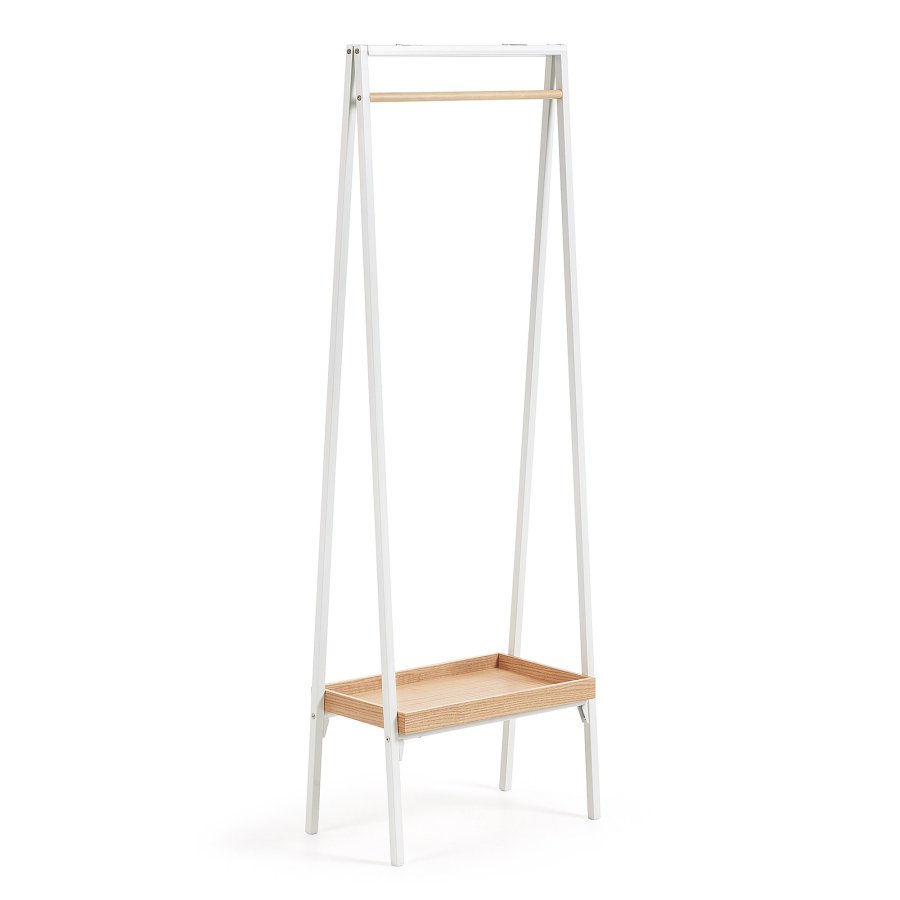 KAVE HOME Belgrad garderobestativ - hvit/naturmetall/eik finér, med hylle