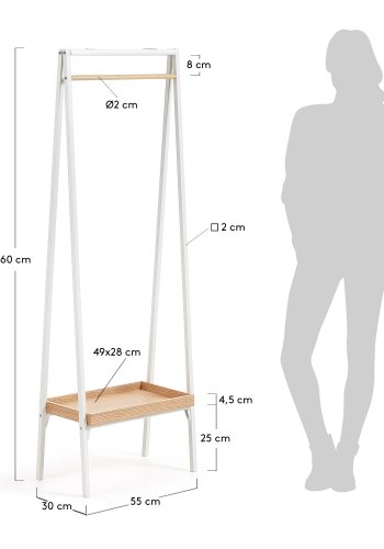 KAVE HOME Belgrad garderobestativ - hvit/naturmetall/eik finér, med hylle