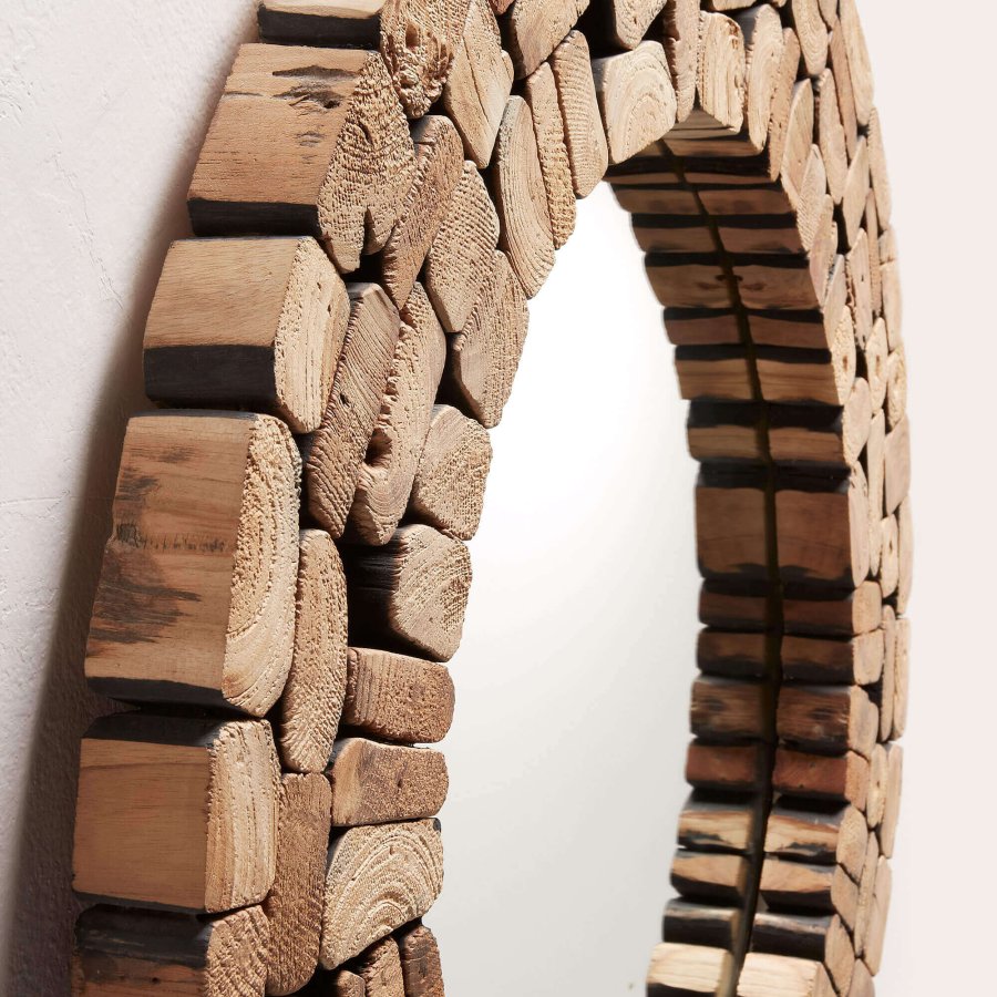 KAVE HOME Ellipse veggspeil - naturlig resirkulert tre og speilglass, rundt (80) 