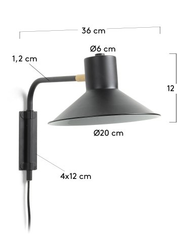 KAVE HOME Plass vegglampe - sort/messing metall 