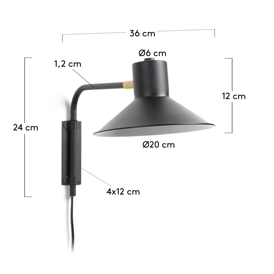 KAVE HOME Plass vegglampe - sort/messing metall 