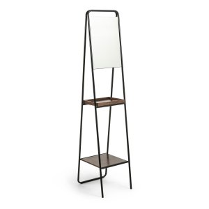 KAVE HOME Benji gulvspejl - sort/brun/glas - metal/valn�ddefin&eacute;r/spejlglas, m. 2 hylder