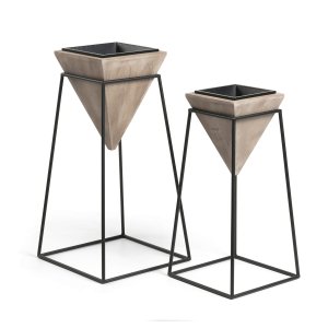 KAVE HOME Star urtepotteskjulere, m. fod, kvadratisk - sort metal og og fyrretr (st m. 2)