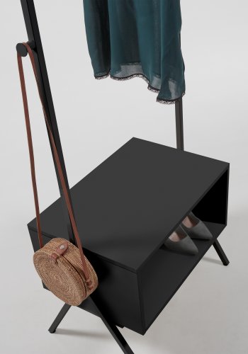 KAVE HOME Celsie klesstativ, med hylle - svart MDF og stl