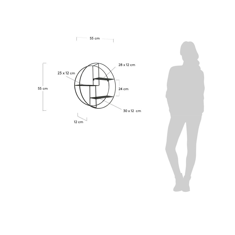 KAVE HOME rund vegghylle - svart metall (55)