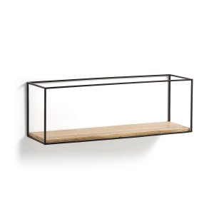 KAVE HOME Edwina vegghylle - natur/svart mangotre/metall 