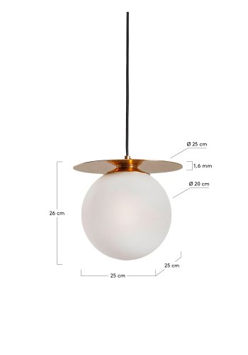 KAVE HOME Manz taklampe - frostet glass og messingmetall 