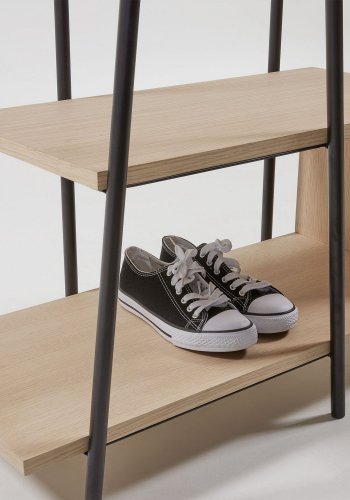 KAVE HOME Nostalgisk garderobestativ - natur/svart ask finer/metall, m. rundt speil og hyller