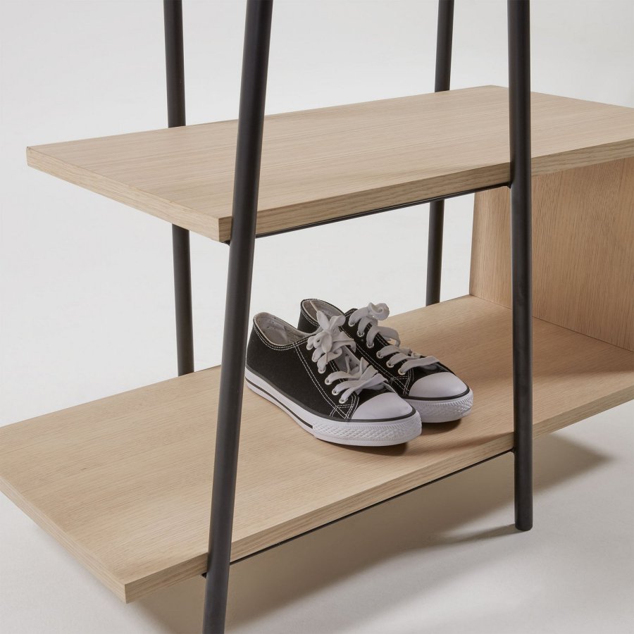 KAVE HOME Nostalgisk garderobestativ - natur/svart ask finer/metall, m. rundt speil og hyller