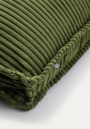 KAVE HOME Blokkpute i grnn kordflyel med brede smmer, 60 x 60 cm