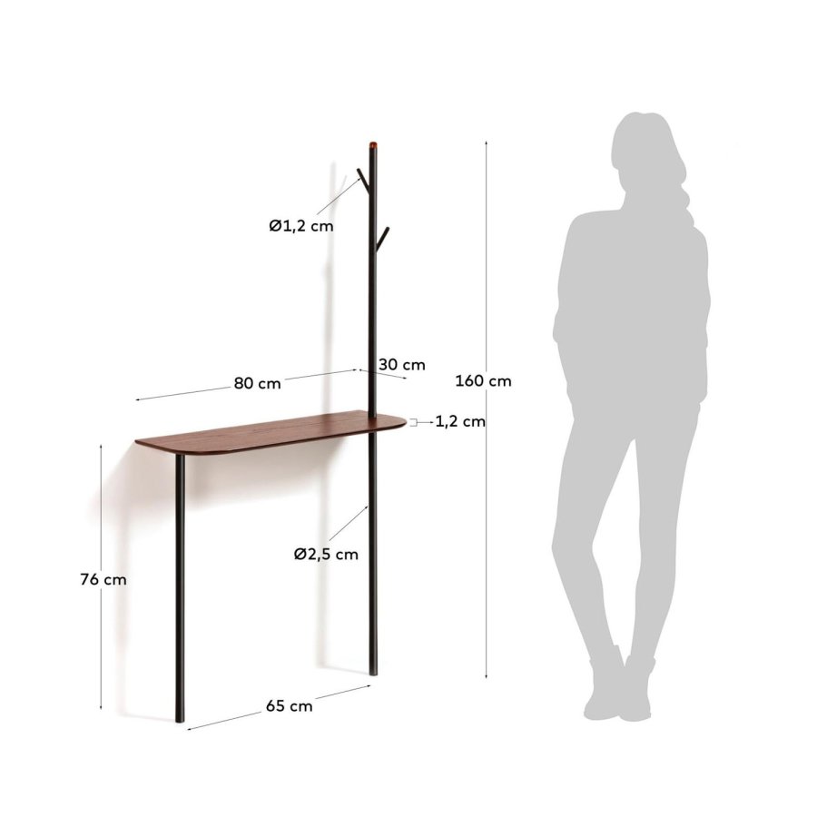 KAVE HOME Marcolina klesstativ med hylle - brun eikefiner og sort metall