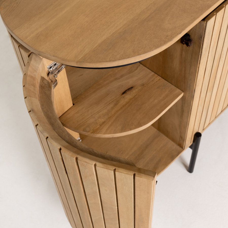 KAVE HOME Licia skjenk, m. 4 drer og 8 rom - naturlig mangotre og svart metall (170x80)