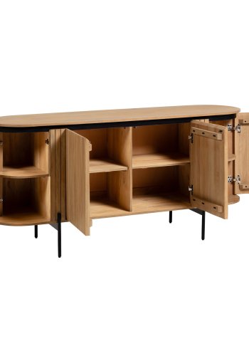 KAVE HOME Licia skjenk, m. 4 drer og 8 rom - naturlig mangotre og svart metall (170x80)