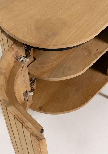 KAVE HOME Licia TV-bord, m. 2 drer og 2 pne rom - naturlig mangotre og svart metall (160x43) 