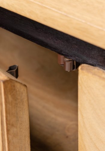 KAVE HOME Licia TV-bord, m. 2 drer og 2 pne rom - naturlig mangotre og svart metall (160x43) 