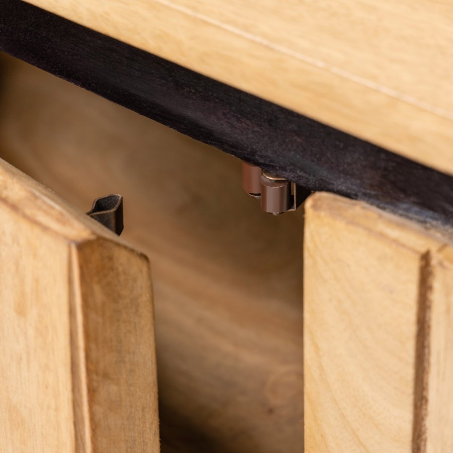 KAVE HOME Licia TV-bord, m. 2 drer og 2 pne rom - naturlig mangotre og svart metall (160x43) 