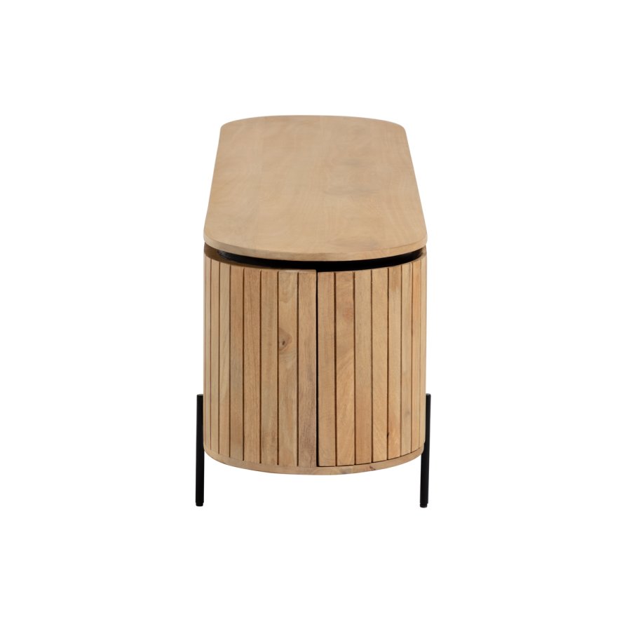 KAVE HOME Licia TV-bord, m. 2 drer og 2 pne rom - naturlig mangotre og svart metall (160x43) 