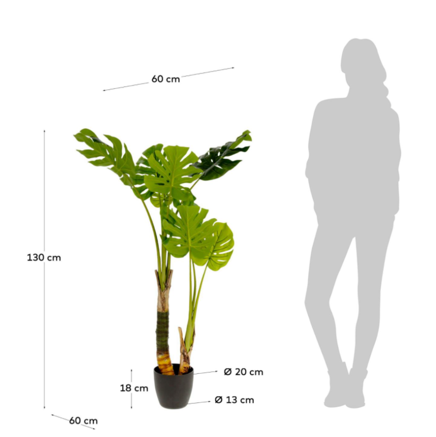 KAVE HOME Monstrea kunstig plante - 130 cm hy, PE, sement og skum 