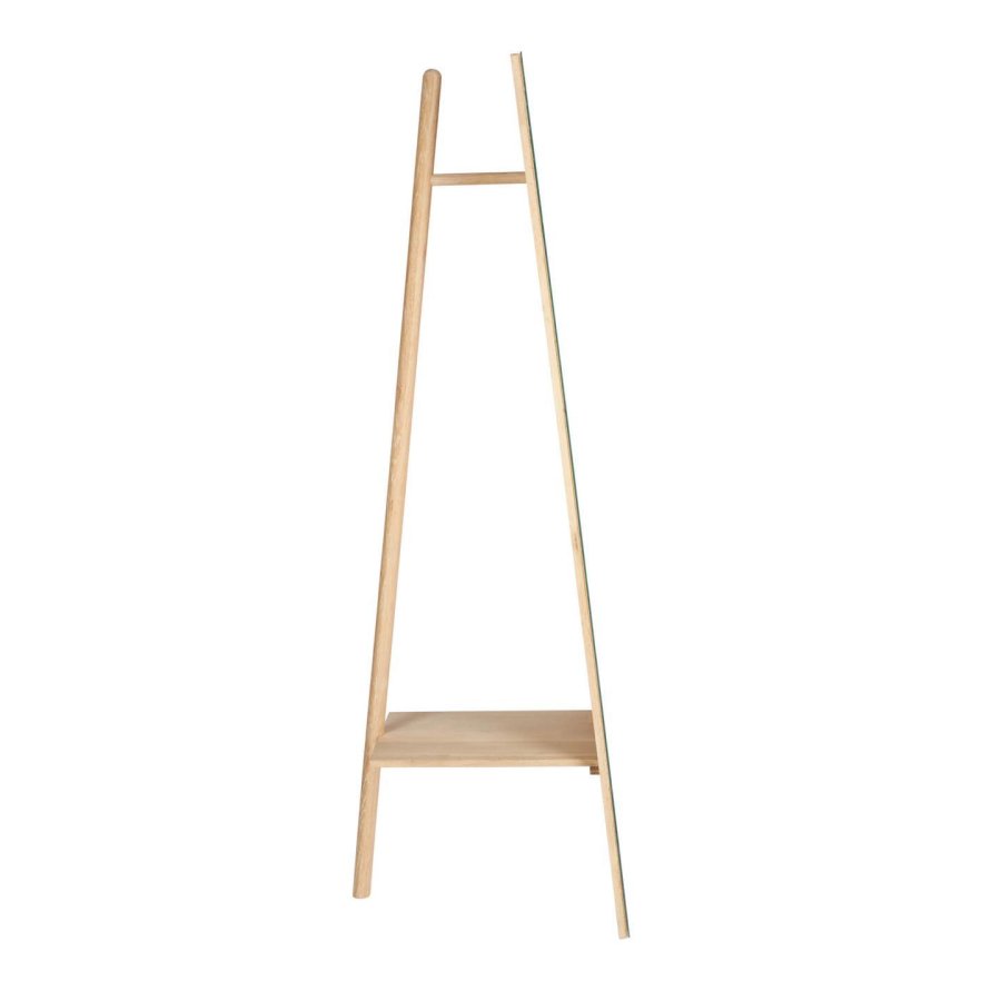 KAVE HOME Keisy gulvspeil, med opphengsstang og hylle - speilglass og naturlig tre (45x160)