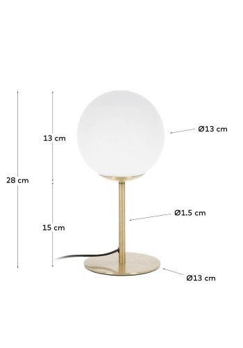 KAVE HOME Mahala bordlampe - hvitt glass og messingstl 