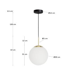 Mahala loftlampe med glas og messingbelagt stlbase