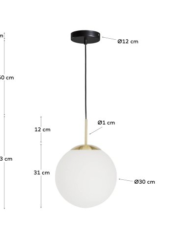 KAVE HOME Mahala loftlampe - hvid glas og messing stl 