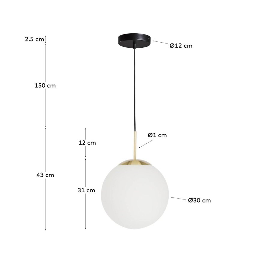 KAVE HOME Mahala loftlampe - hvid glas og messing stl 