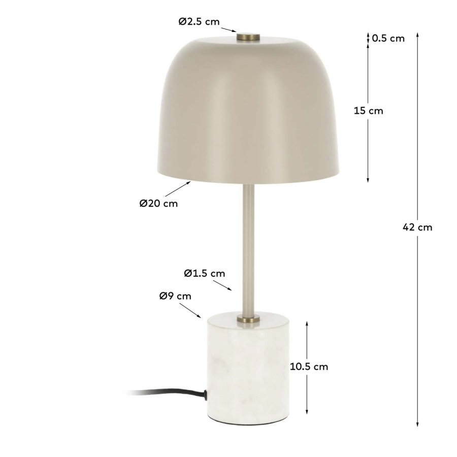 KAVE HOME Alish bordlampe - beige marmor og metall