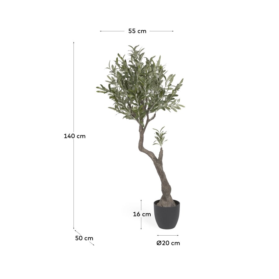 KAVE HOME Kunstig oliventre med sort plantepotte 140 cm
