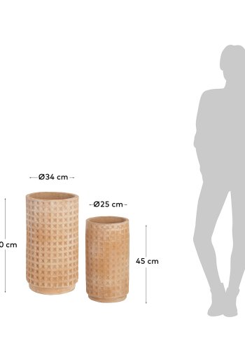 KAVE HOME Celi blomsterpotte, rund - naturlig terrakotta (sett m. 2) ( 25/34)