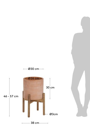 KAVE HOME Dalva blomsterpotte, rund - terrakotta og naturlig tre (26)