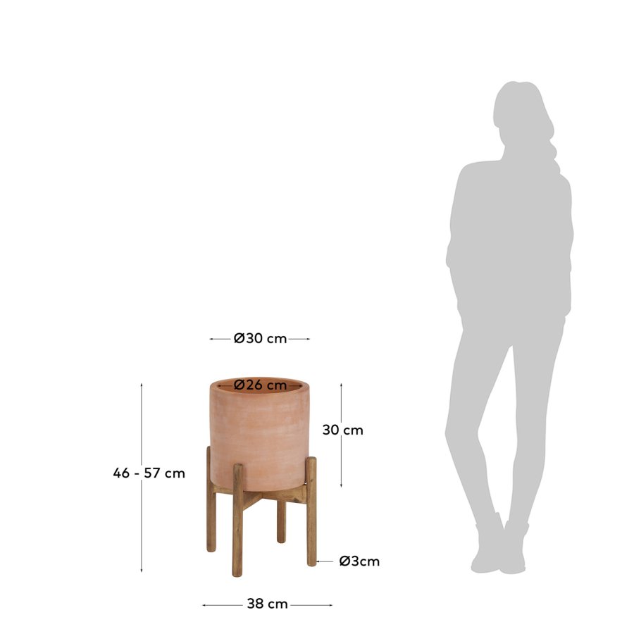 KAVE HOME Dalva blomsterpotte, rund - terrakotta og naturlig tre (26)