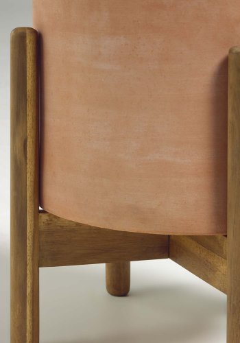 KAVE HOME Dalva blomsterpotte, rund - terrakotta og naturlig tre (26)