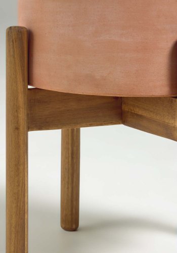 KAVE HOME Dalva blomsterpotte, rund - terrakotta og naturlig tre (26)