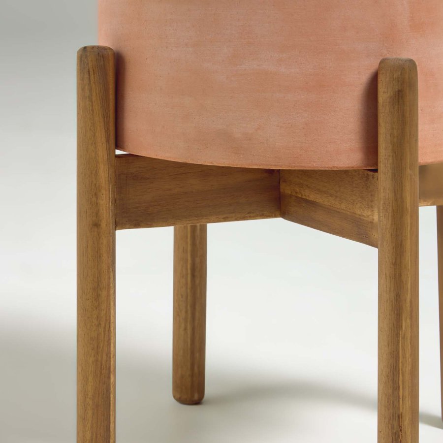 KAVE HOME Dalva blomsterpotte, rund - terrakotta og naturlig tre (26)