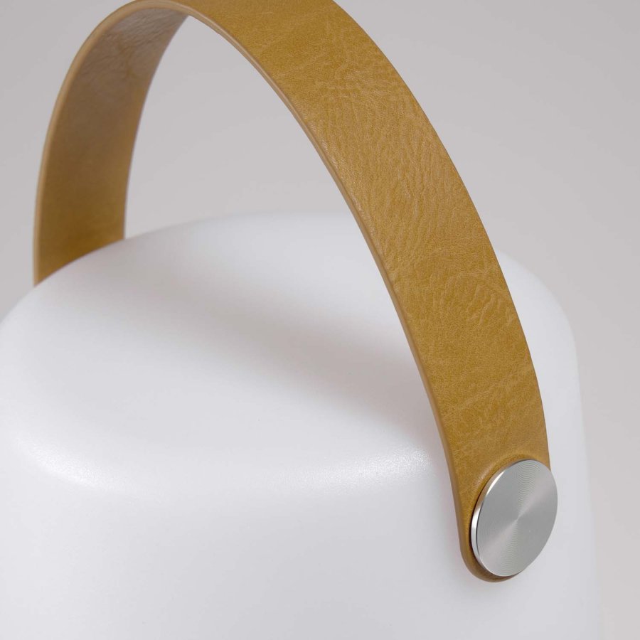 KAVE HOME Dialma bordlampe, trdls - hvit polyetylen og brunt kunstskinn